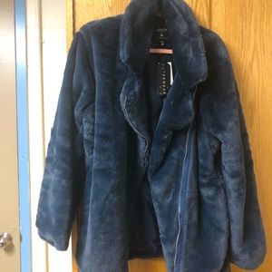 NWT Faux Fur Oversized Moto Jacket Ashley by 26 International Navy Blue …